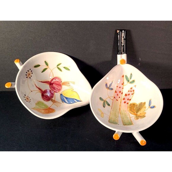 Hand Painted Fruit Dessert Bowls Salad Made in Italy Rare Vintage 8378 Set Of 2 - Picture 1 of 16